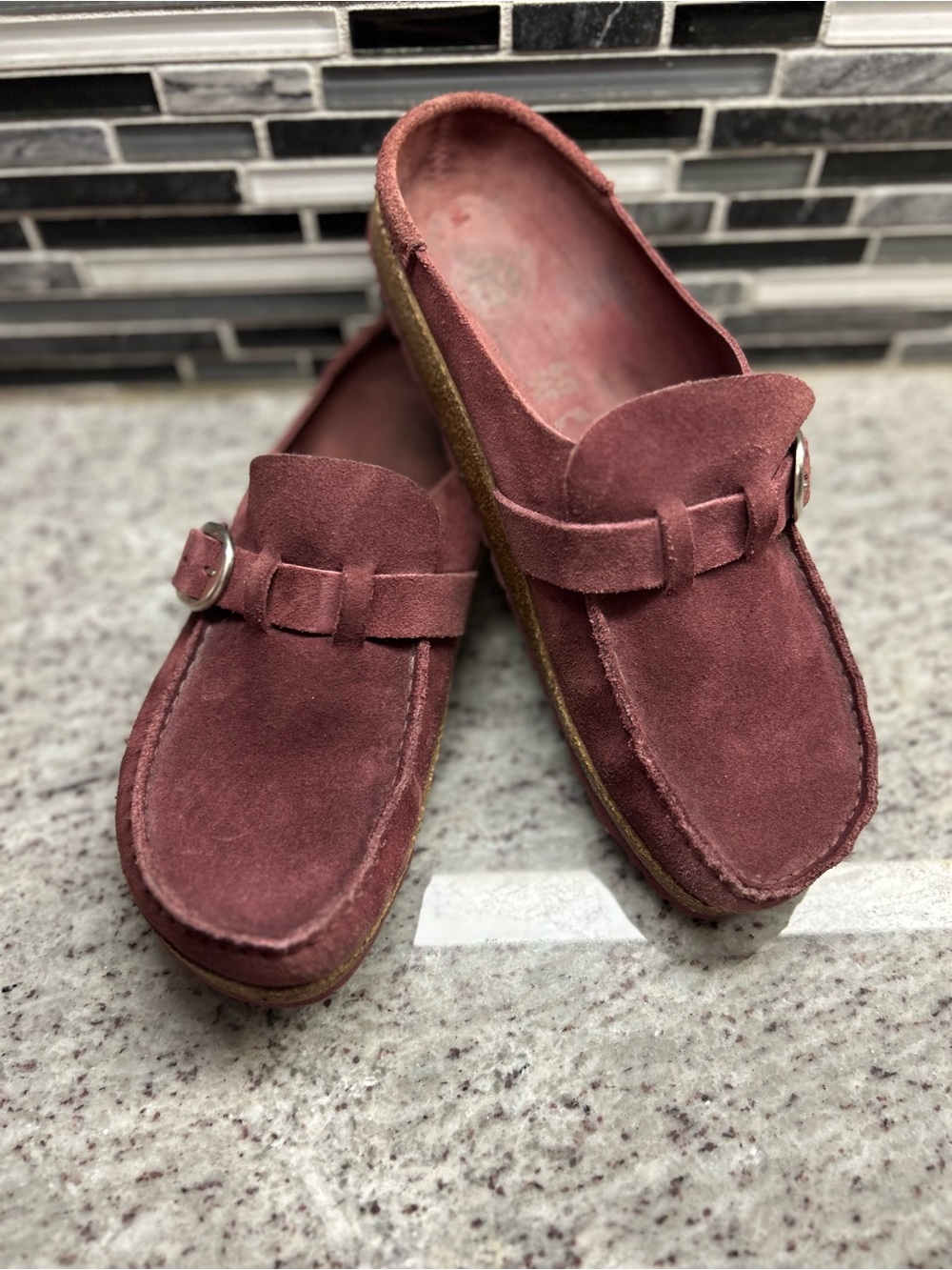 Birkenstock Suede Buckley Suede Slip-On Loafers in Burgundy size 9(40)